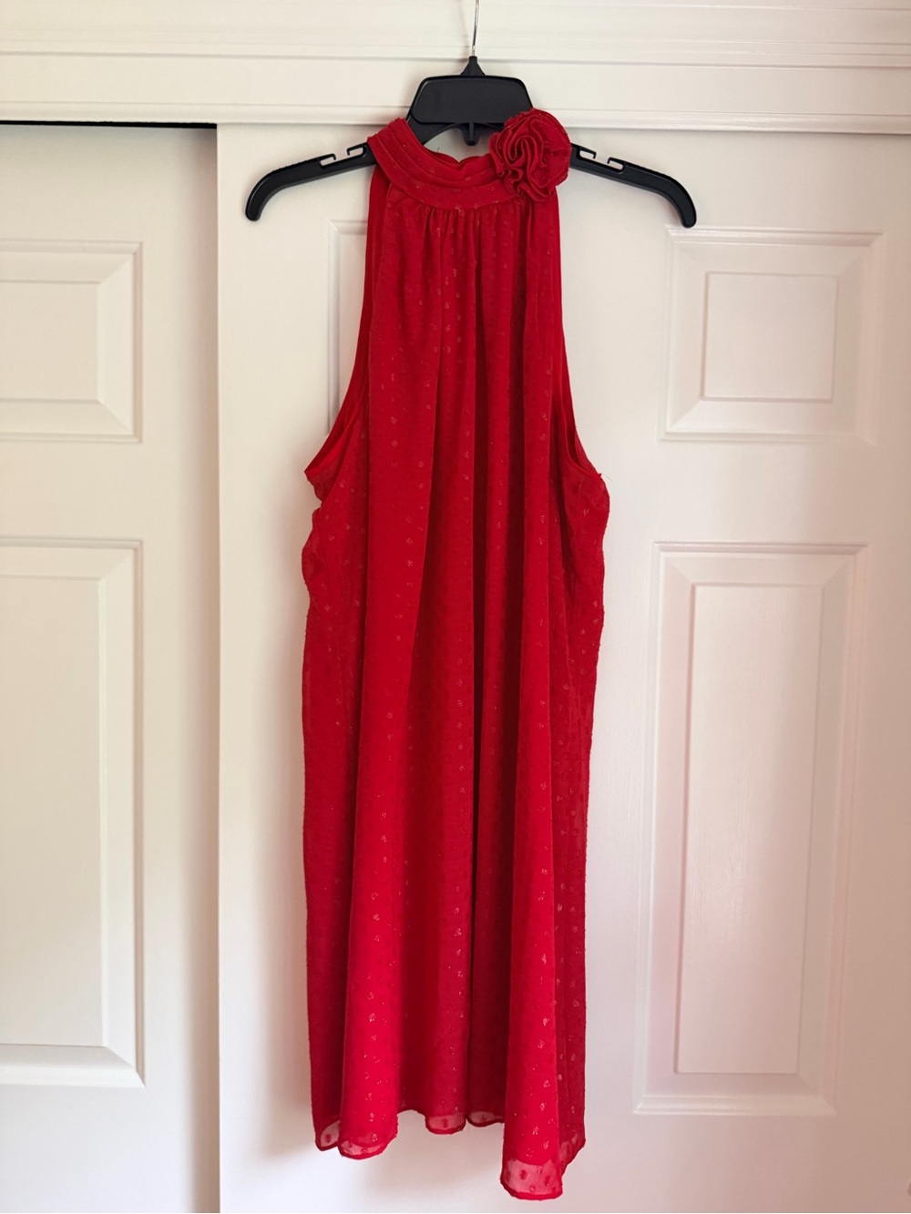 CeCe Red Halter Neck Floral Accent Dress